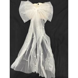 Hair Bow Veil White Pearl Hair Clip Short Veils Hair Piece Tulle Bow Wedding Bow